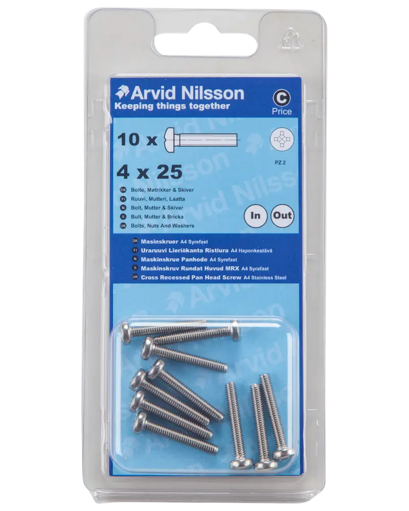Arvid Nilsson Maskinskrue A4 PH M4 x 25 mm 10-pak