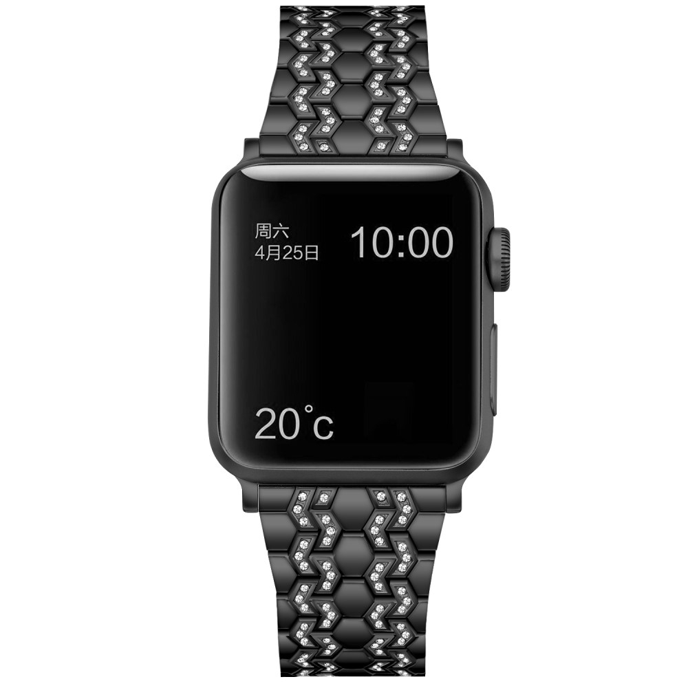 Apple Watch (49/46/45/44 mm) Edelstahl Glitzer Armband mit Waben Muster - Schwarz