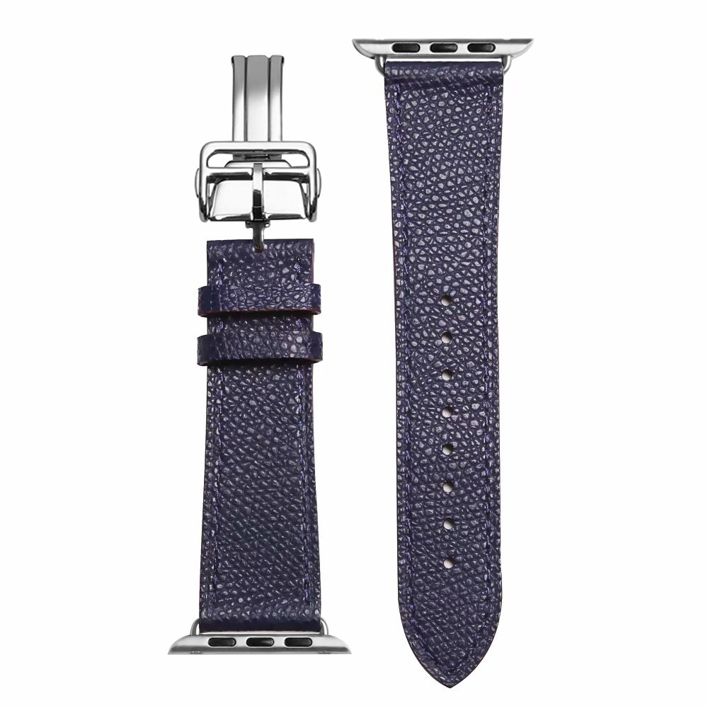 Apple Watch (49/46/45/44 mm) Echtleder Armband mit Butterfly Verschluss (Gelenkumfang 185-235 mm) - Dunkelblau