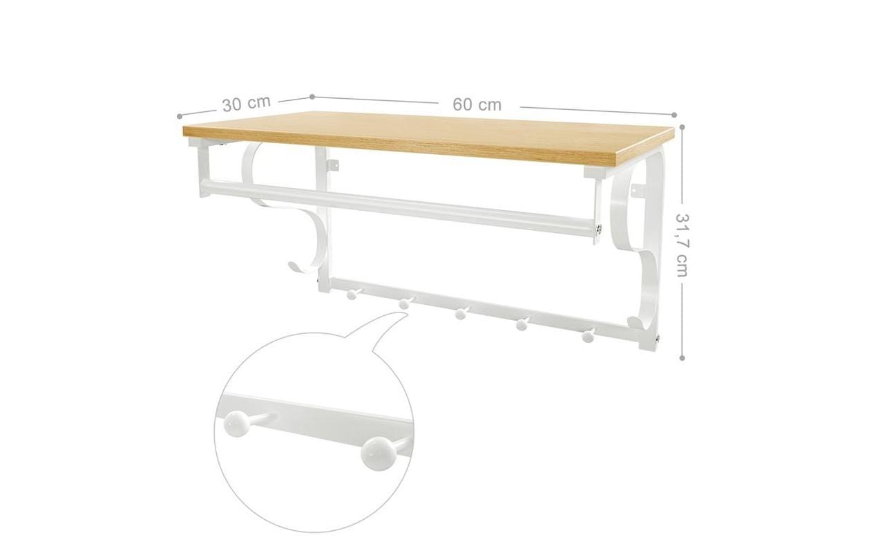 Wandregal mit Haken und Stange, Holz/MetallVielseitig einsetzbares Wandregal