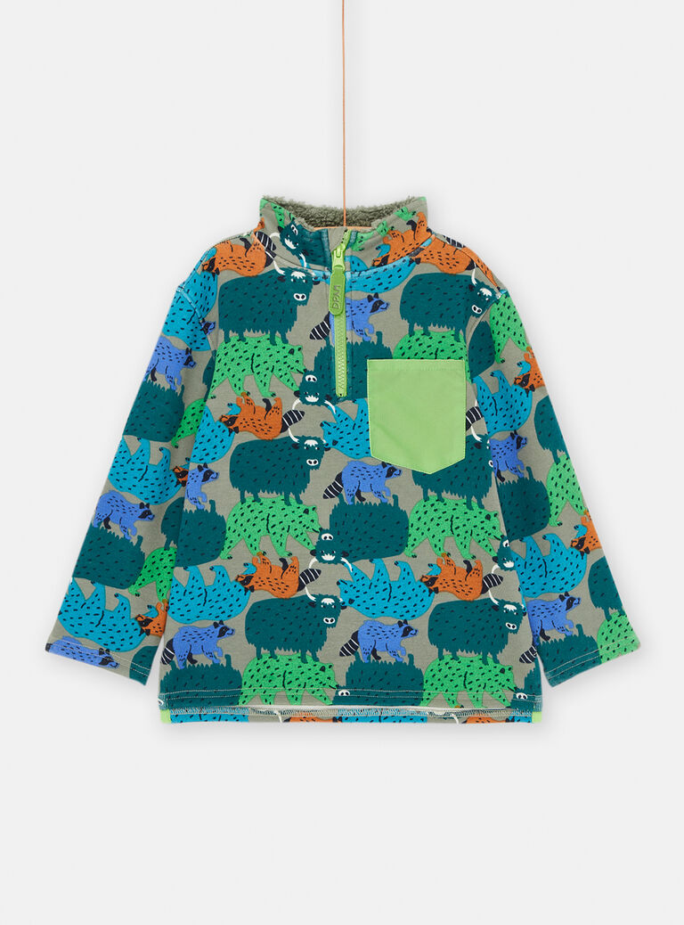 Sweat vert de gris à imprimé animalier pour garçon