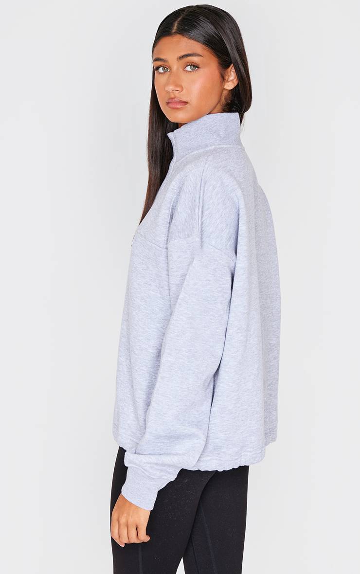 Gris Chiné Sweatshirt Latte À Zip Quart Et Ourlet À Cordon