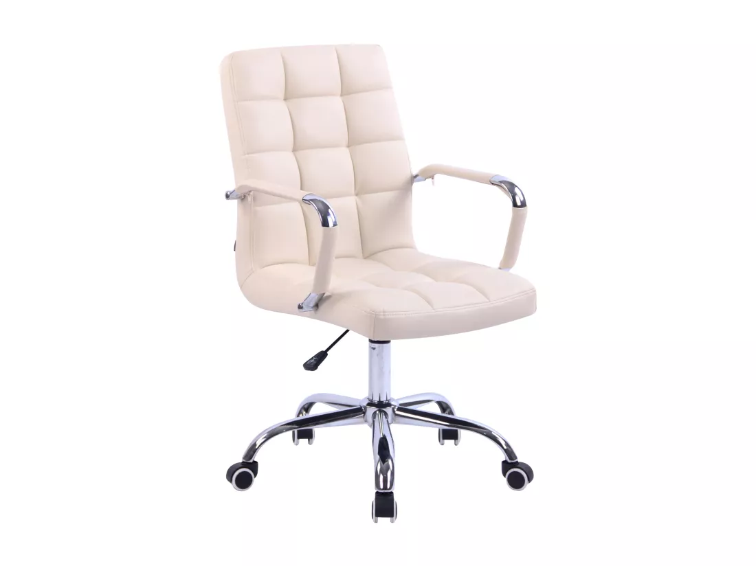 Chaise de bureau - Similicuir & Métal chromé - Crème - Deli