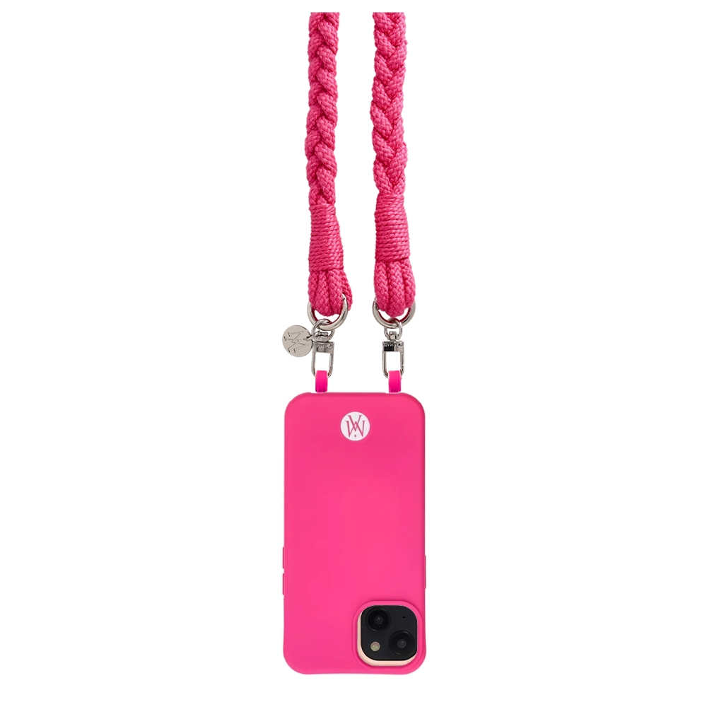 Handgemachte Handykordel Geflochtenes Umhängeband für Handyhüllen Silver - Hot Pink