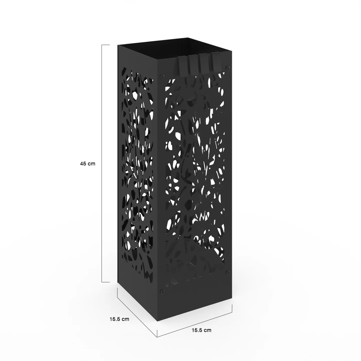 Porte parapluie FLOWER carré en acier noir hauteur 45 cm