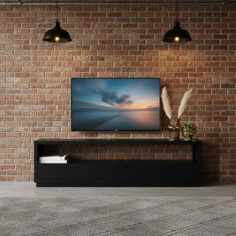 Tv Meubel Zwart - 180x40x50cm - Mangohout - Meubel Luxurious