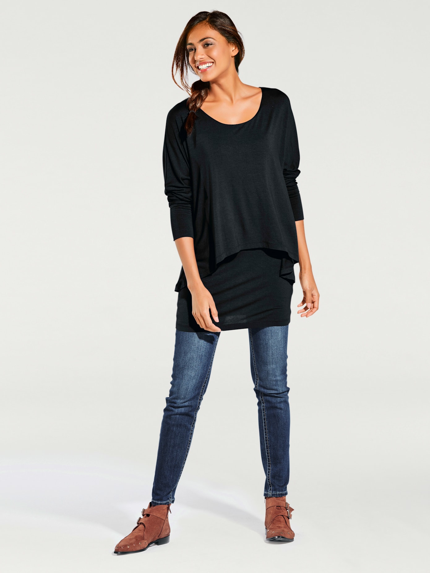 T-shirt à encolure ronde look décontracté tendance, manches chauve-souris