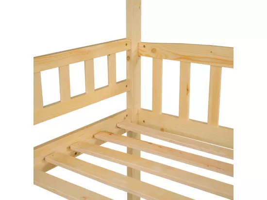 Lit superposé cabane enfant 2x90x200cm - avec escalier de rangement et escalier angulaire - toboggan - lit inférieur amovible - Blanc