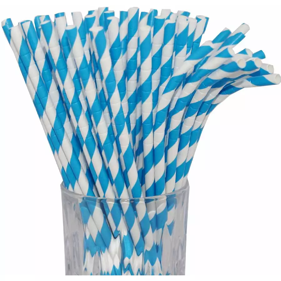 Luxentu Papier-Trinkhalme gestreift mit Knick 20 cm 100er Set hellblau