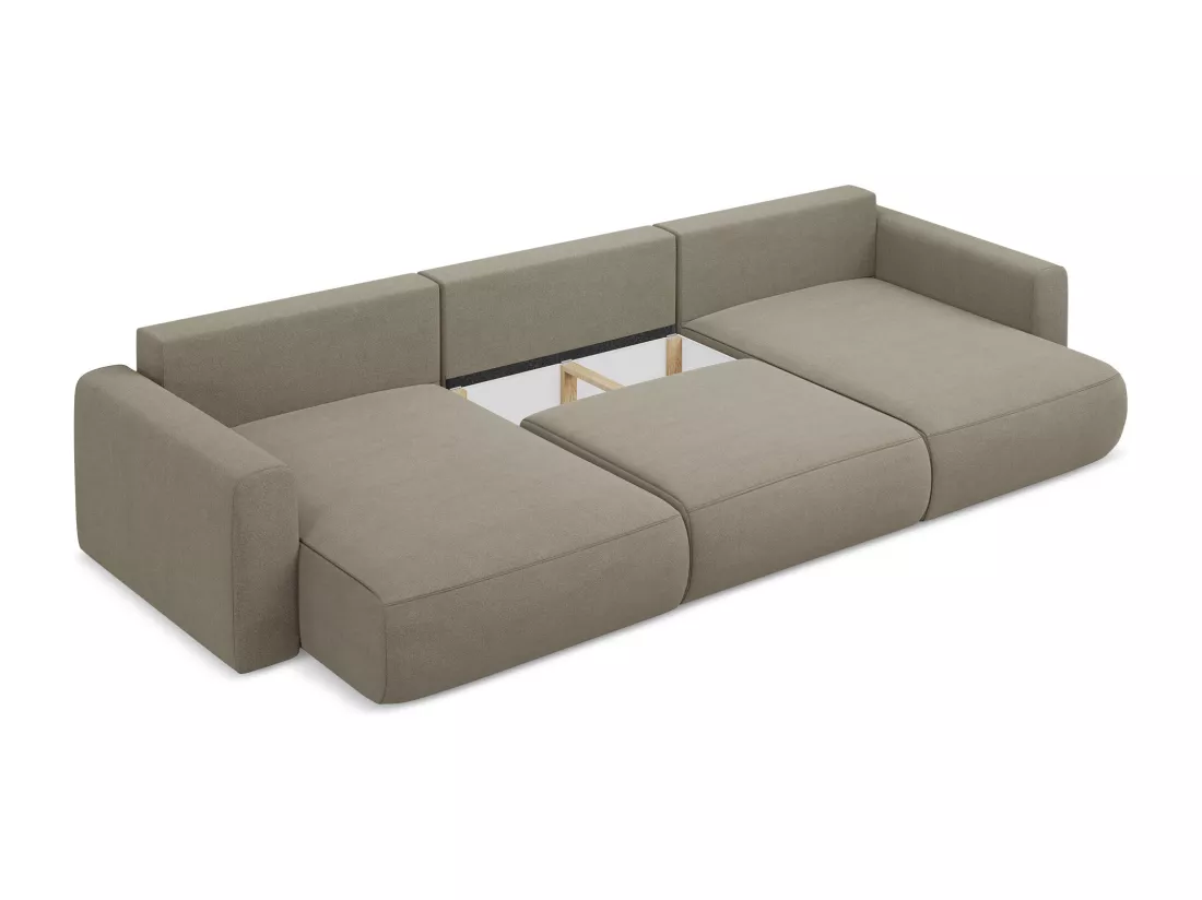 Canapé d'angle panoramique convertible en tissu texturé - beige foncé - KAPUA