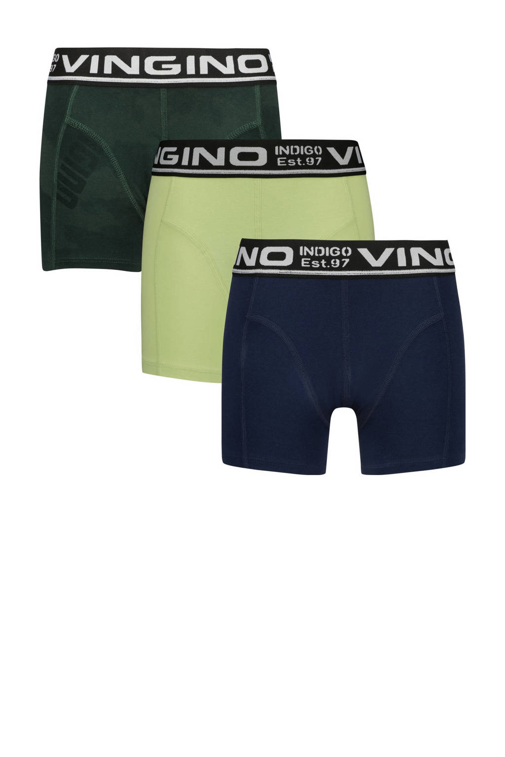 boxershort Mingle - set van 3 limegroen/donkerblauw/donkergroen