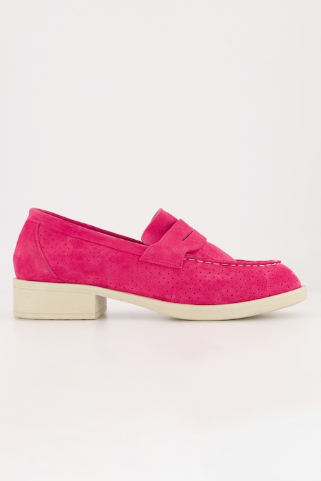 Leder-Loafer, Veloursleder, Textilfutter, Blockabsatz