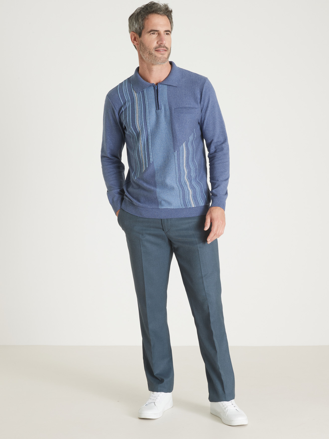 Pull col polo zippé manches longues