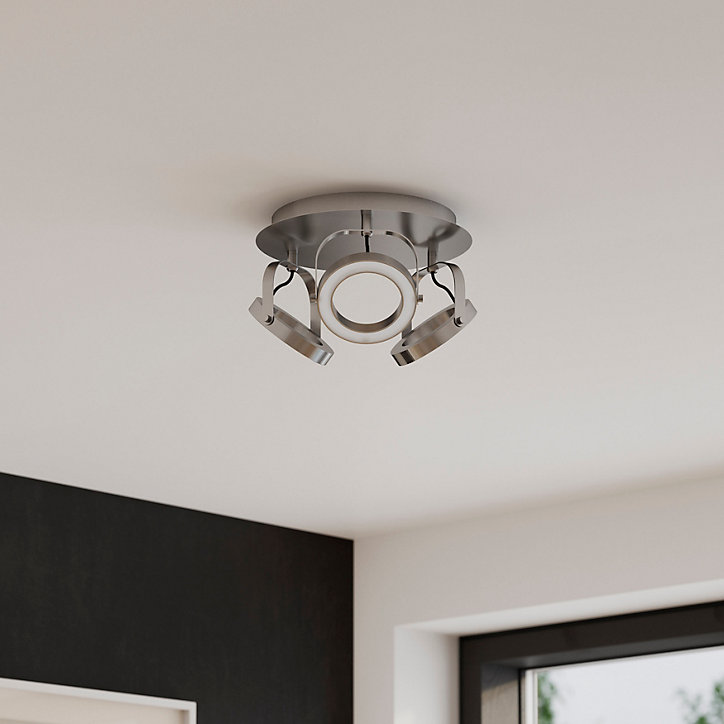 Plafonnier spot LED intégrée dimmable 400lm 18W blanc chaud GoodHome Taphao nickel satiné H.17 x Ø32 cm
