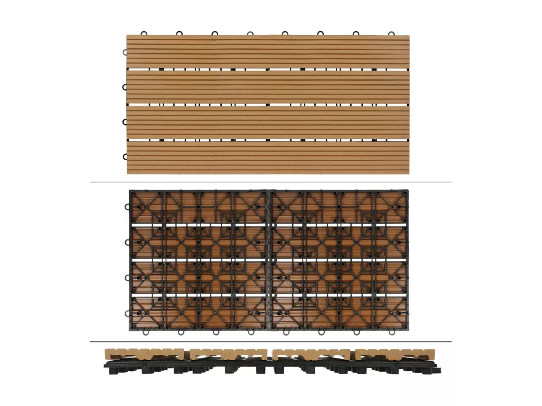 Carreaux WPC aspect bois 60x30cm 3 m² dalles de sol teck terrasse patio balcon