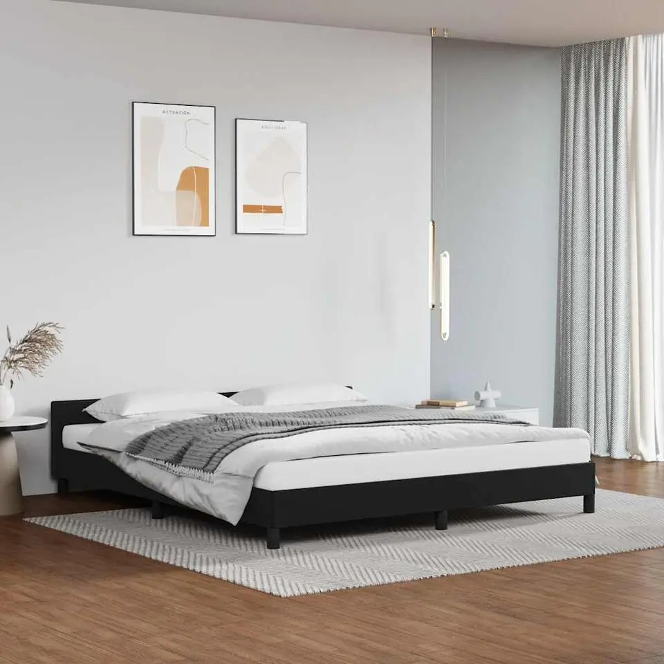 vidaXL - Bed frame met hoofdeinde zonder matras - Zwart - Kunstleer - 180x200 cm
