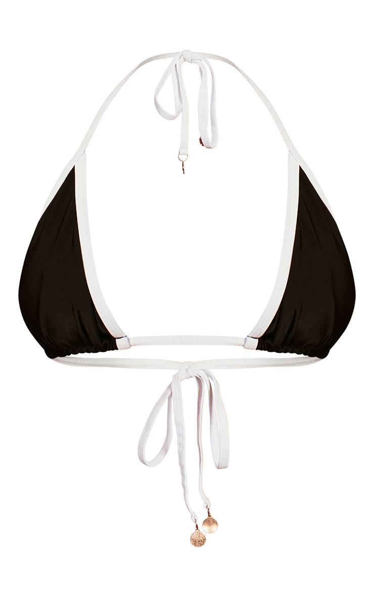 Noir Haut De Bikini Triangle Avec Ornements De Disques Contrastés