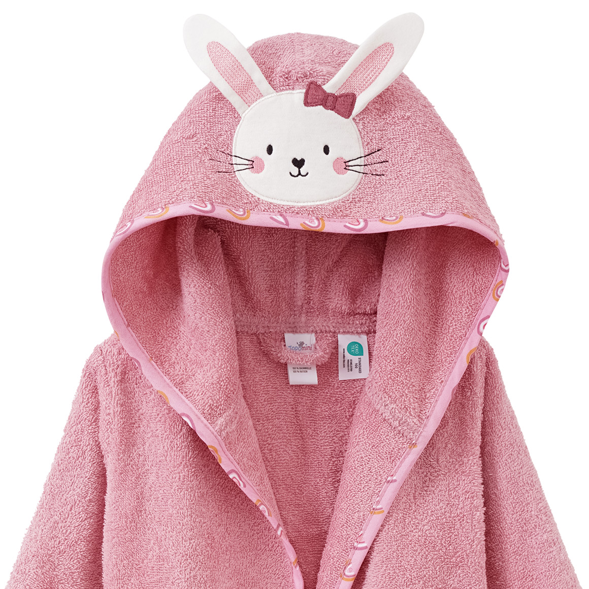 Topomini Baby Bademantel mit Hasen-Applikation rosa