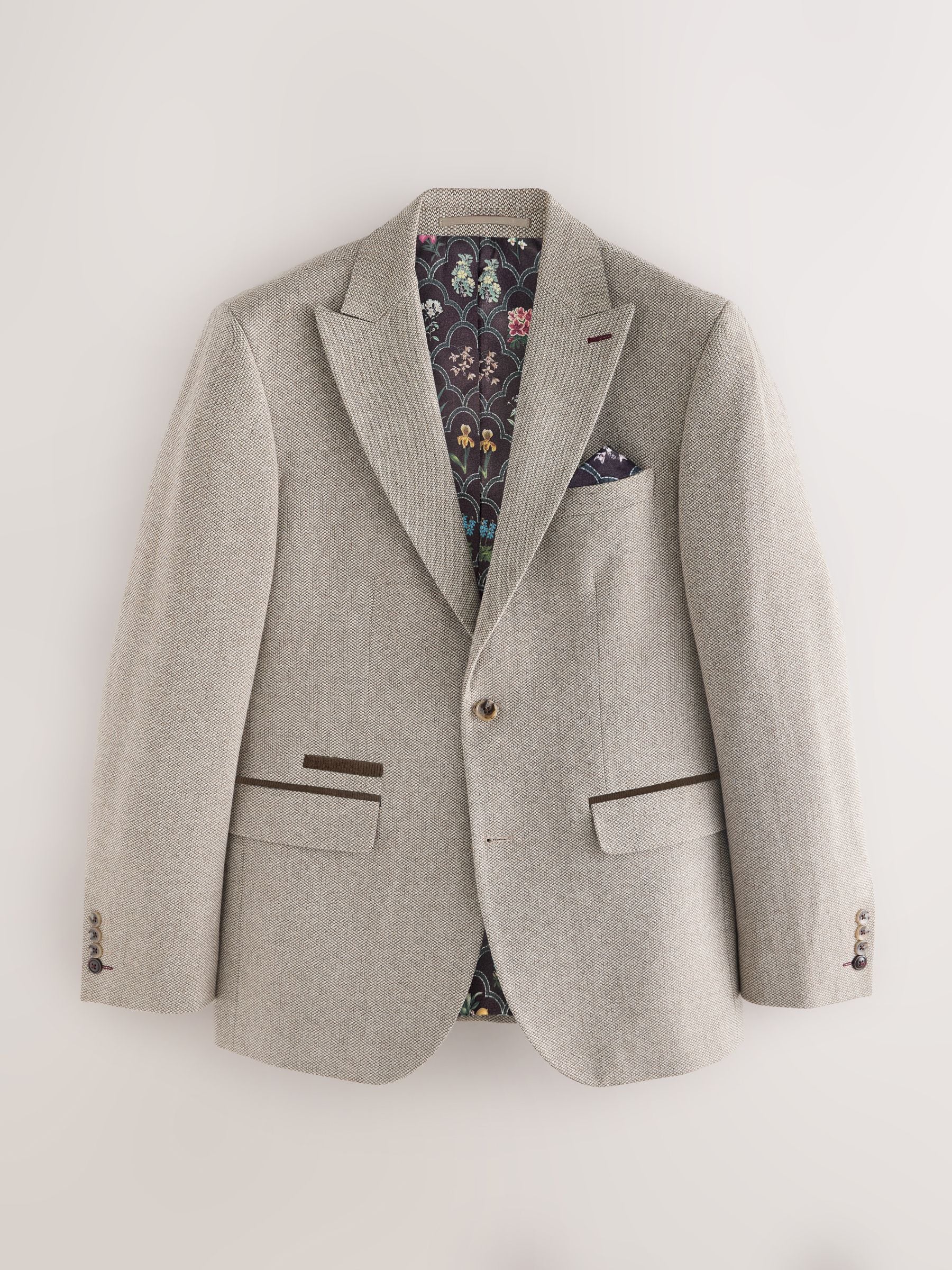 Neutraal - Slim Fit Trimmed Textured Wool Blend Suit Jacket
