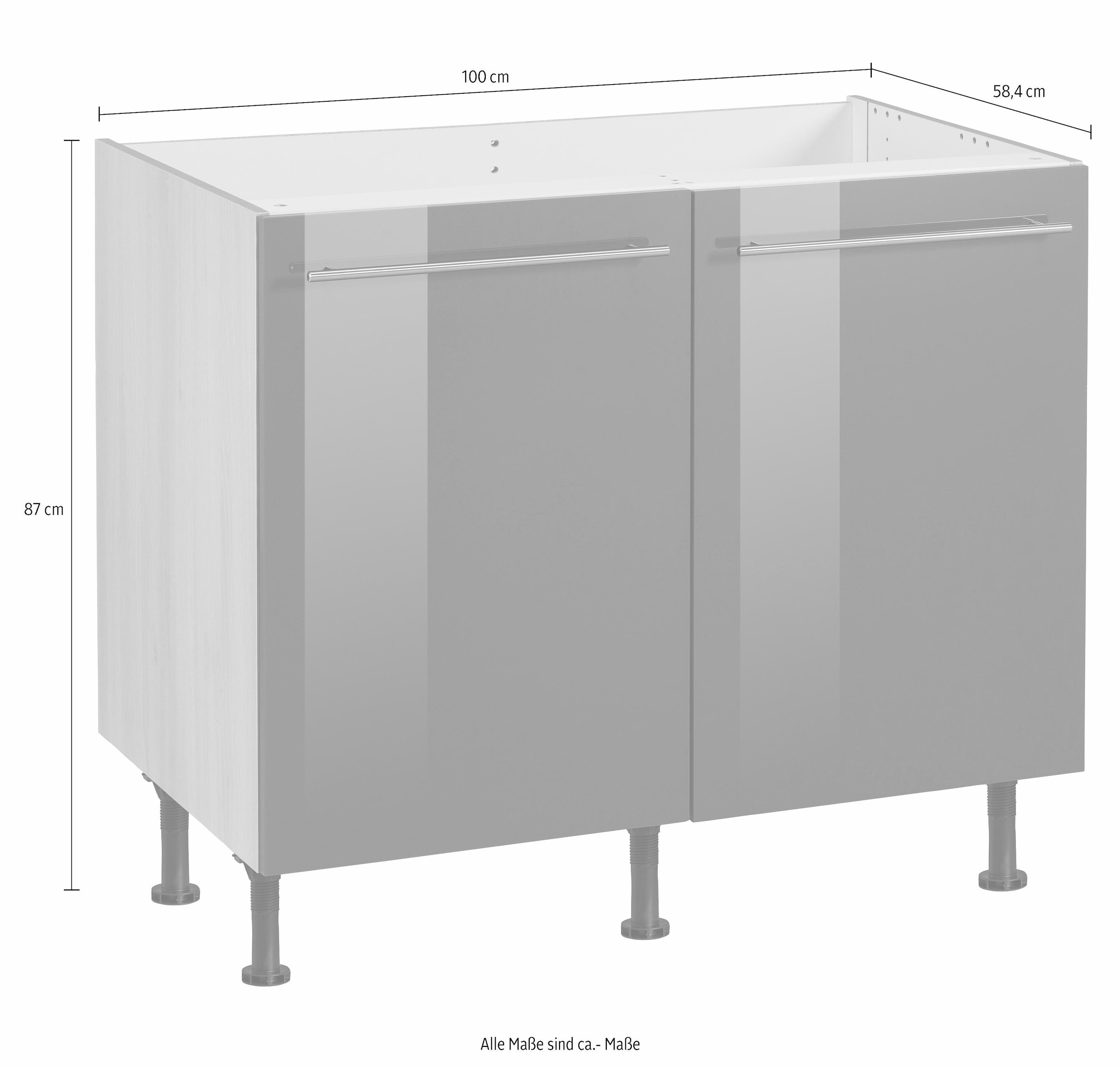 OPTIFIT Spülenschrank »Bern« 100 cm breit, mit 2 Türen, höhenverstellbare Füsse, mit Metallgriffen