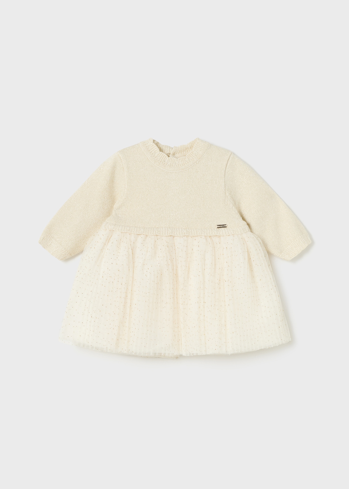 Vestido para recém-nascidos em malha e tule combinados.