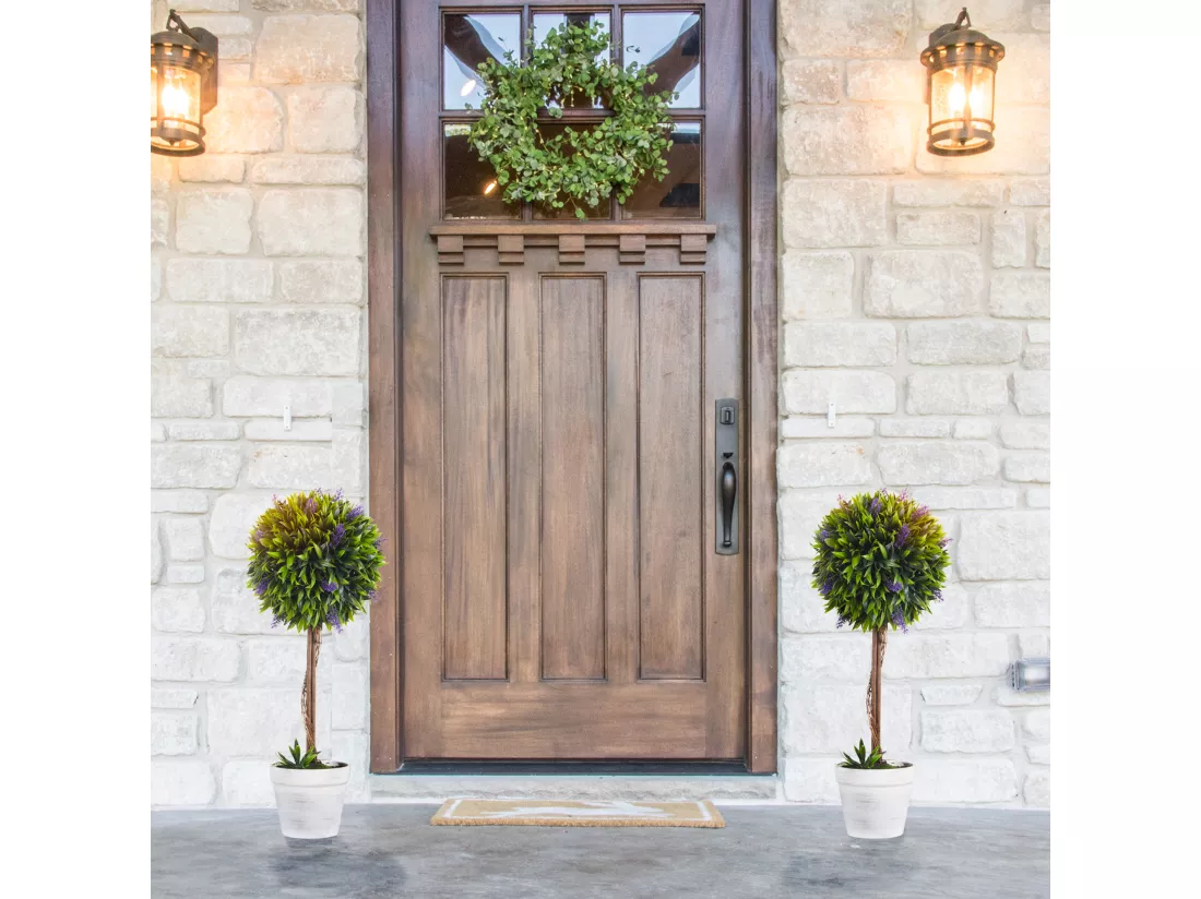 Lot de 2 plantes artificielles avec fleurs de lavande arbre artificiel tronc et pot inclus - hauteur 60 cm intérieur et extérieur vert