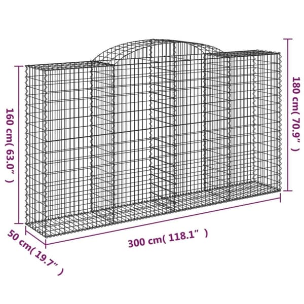 vidaXL Gabionkurver buede 30 stk 300x50x160/180 cm galvanisert jern