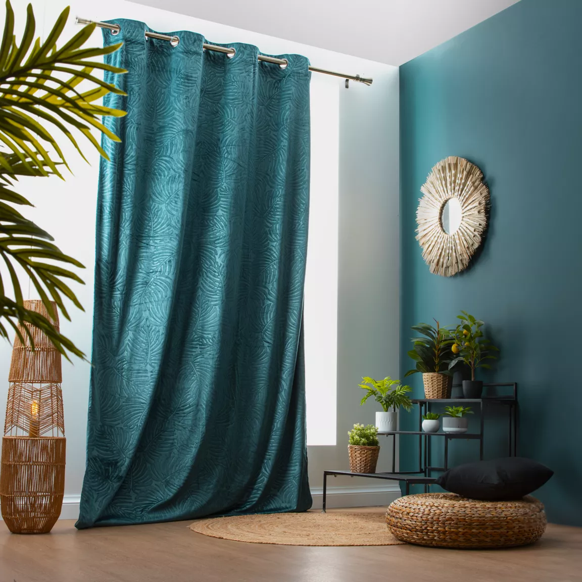Rideau obscurcissant velours (140 x 280 cm) Fern Bleu pétrole