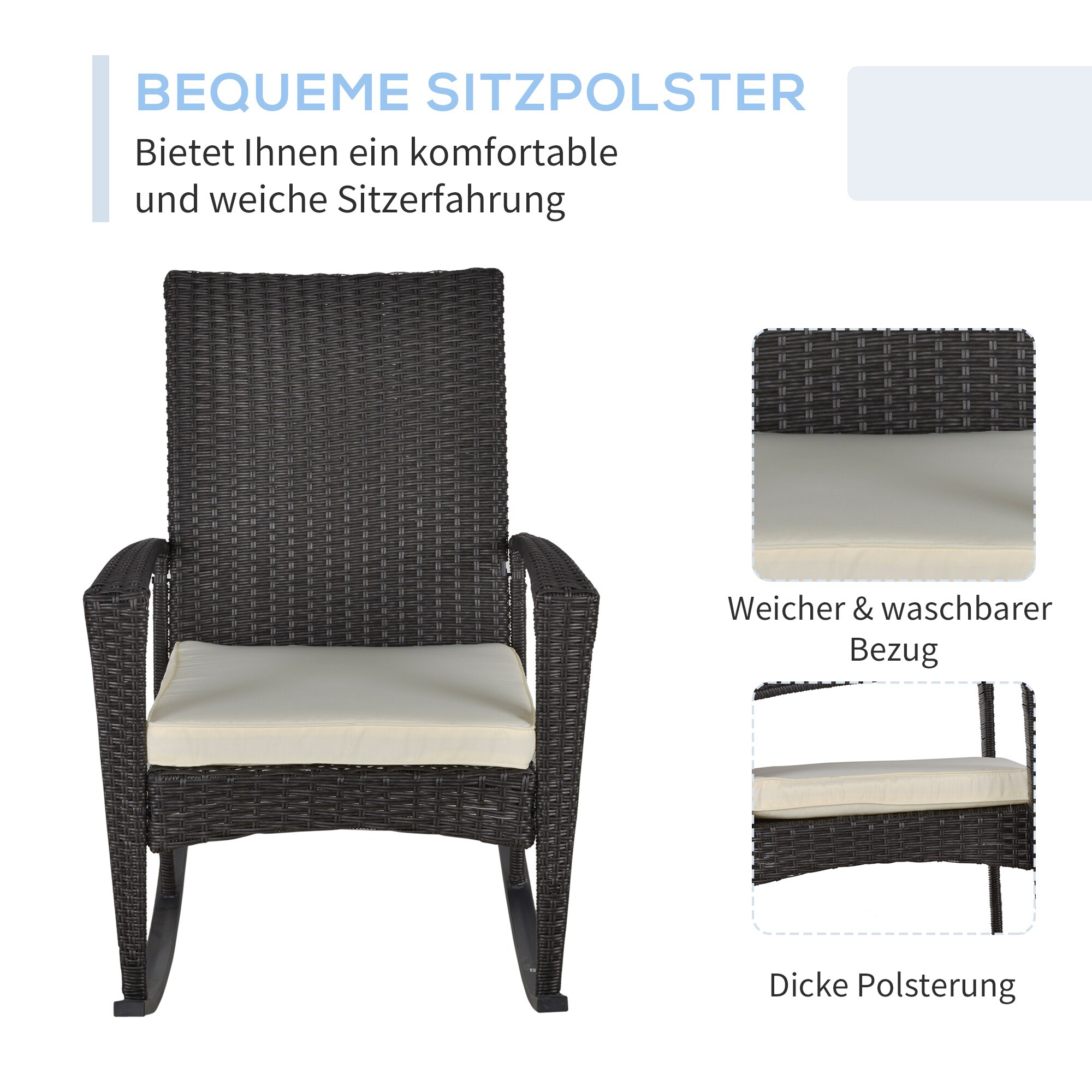 Outsunny Polyrattan Schaukelstuhl mit Kissen 88 x 66 x 98 cm (LxBxH)