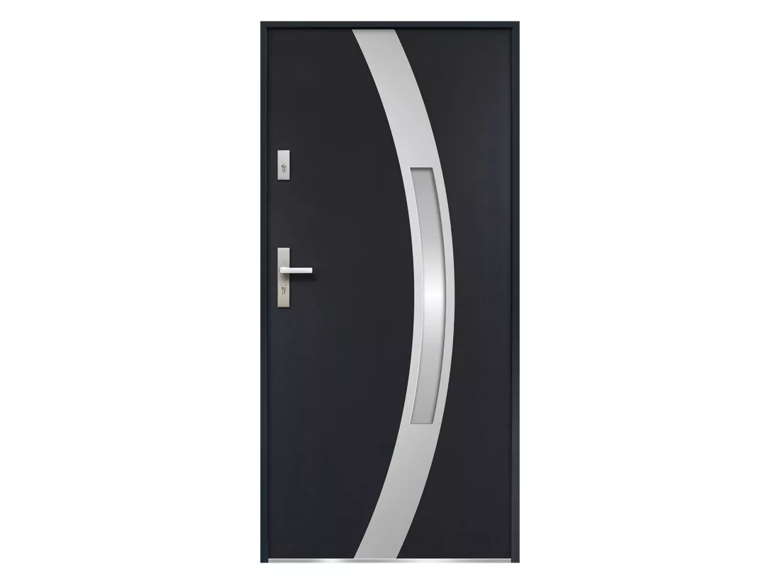 Porte d'entrée en acier vitrée avec inox H207 x L100 cm anthracite - poussant droit - TROFA