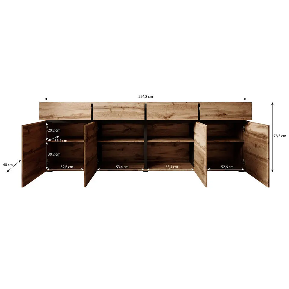 Meubella - Dressoir Cainan - Eiken - 225 cm