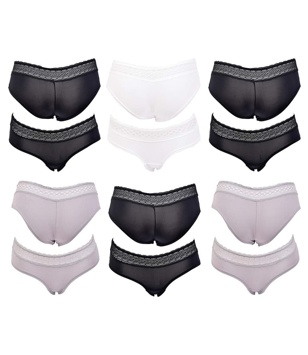 Culottes Femme INFINITIF avec Dentelle Pack de 6 Shorty Microfibre Dentelle 1193