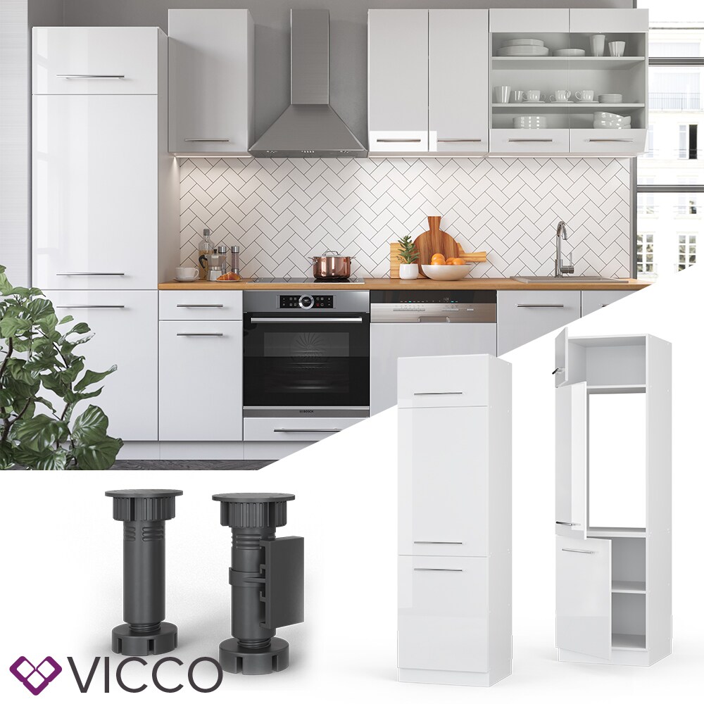 VICCO Kühlumbauschrank 60 cm Weiß Küchenzeile Unterschrank Fame