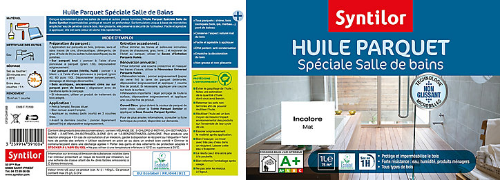 Huile de protection parquet salle de bains aquaréthane incolore mat 1L