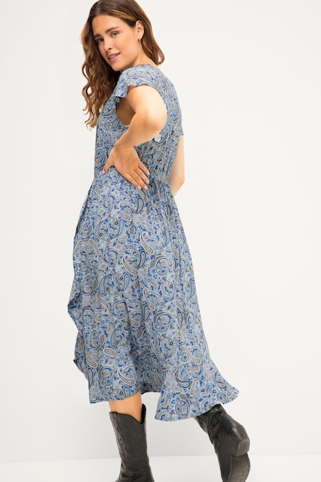 Midikleid, A-Line, Paisley Print, V-Ausschnitt, Halbarm