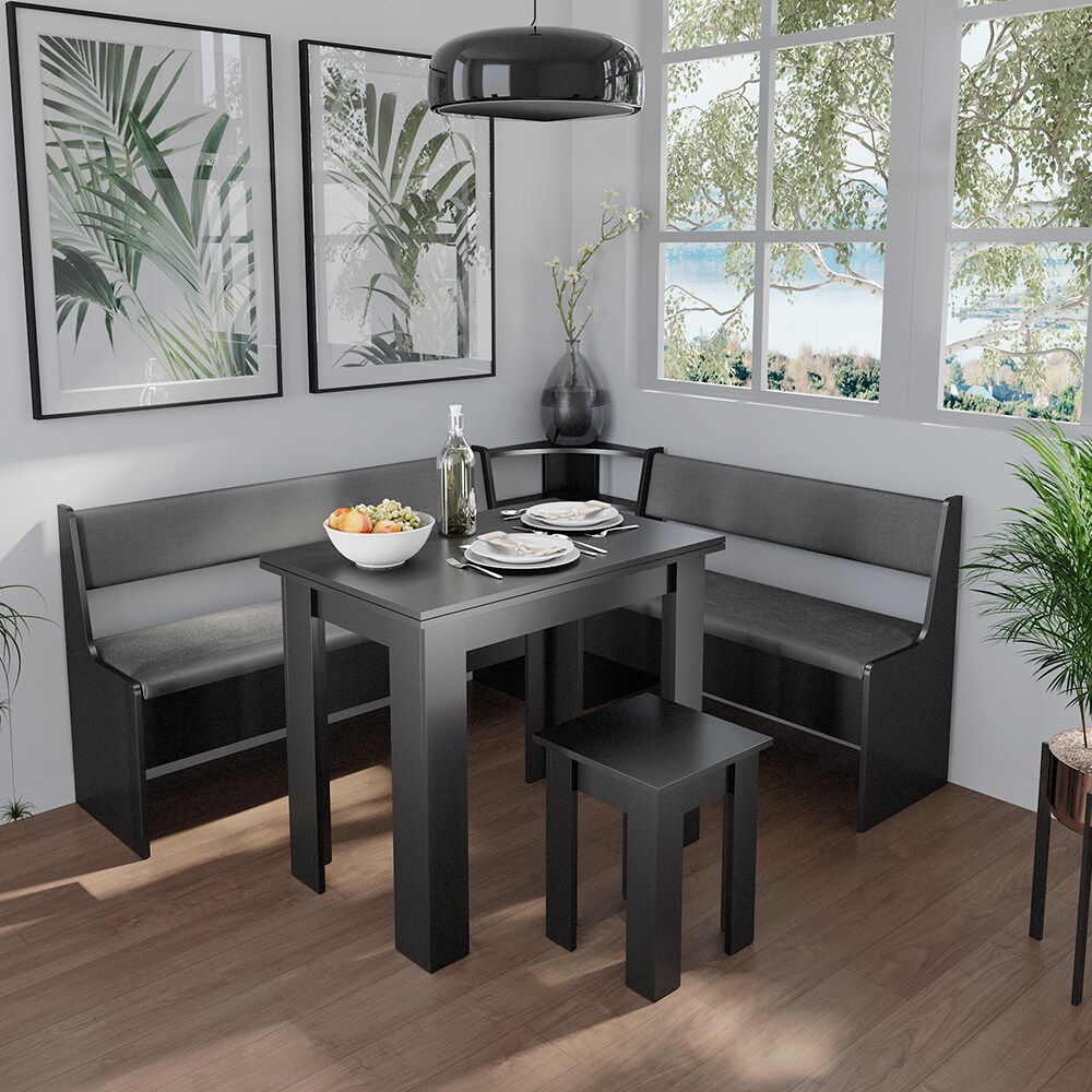 Vicco Eckbankgruppe Küchensitzgruppe Esszimmergruppe Roman Schwarz modern 180x150 cm Sitzbank Sitzecke Küchentisch Tischhocker Küchenmöbel Polstermöbel Esszimmermöbel