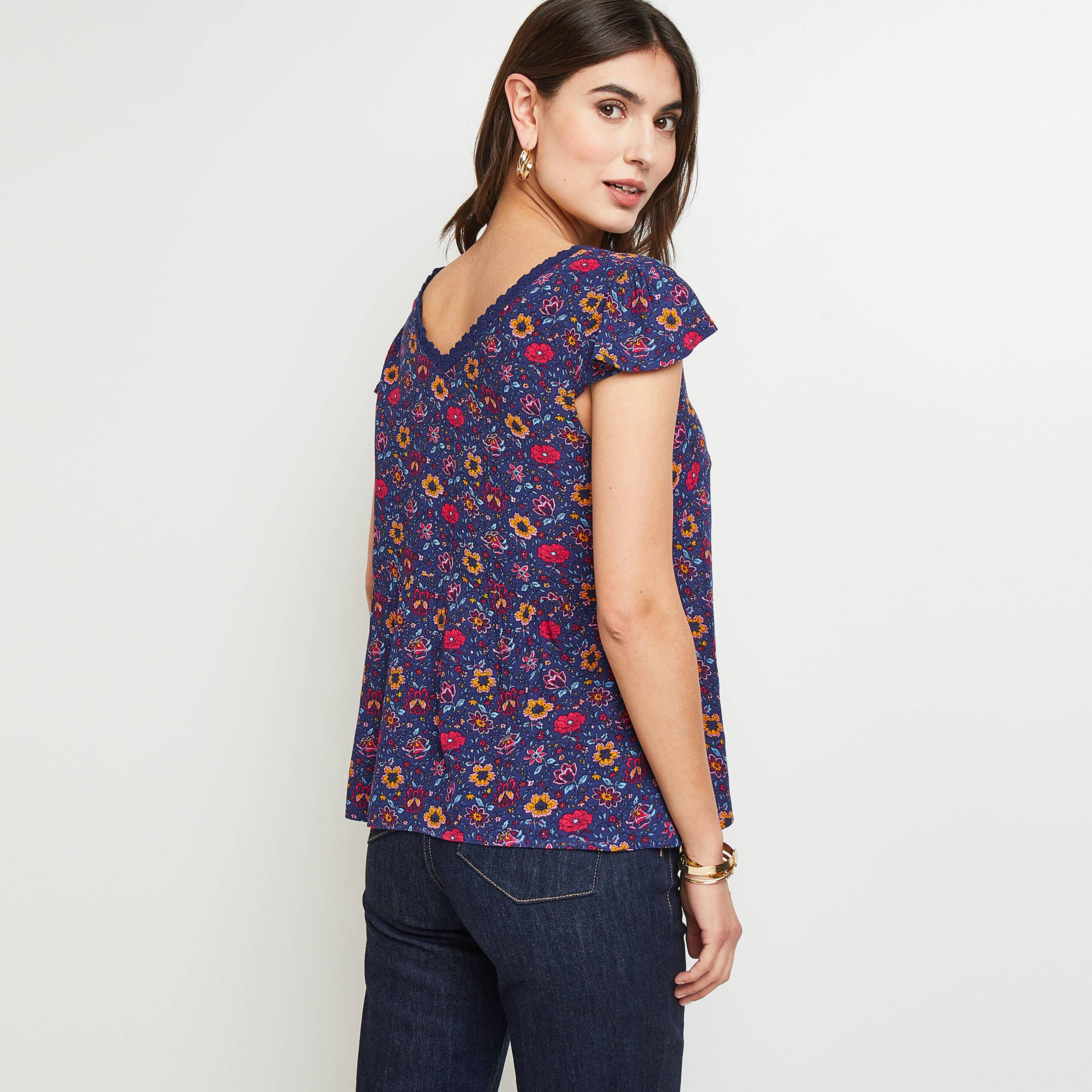 Blouse manches courtes col V - MARINE