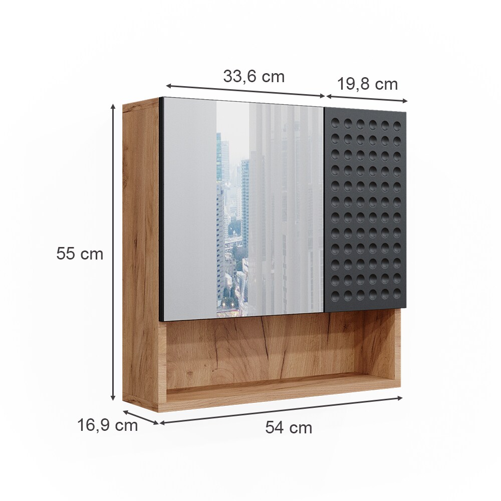 Vicco Badspiegelschrank Irma Eiche Anthrazit 54 x 55 cm Badezimmer