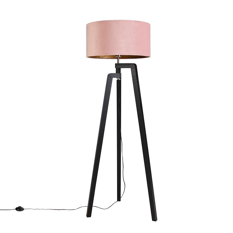 Vloerlamp tripod zwart met roze kap en goud 50 cm - Puros