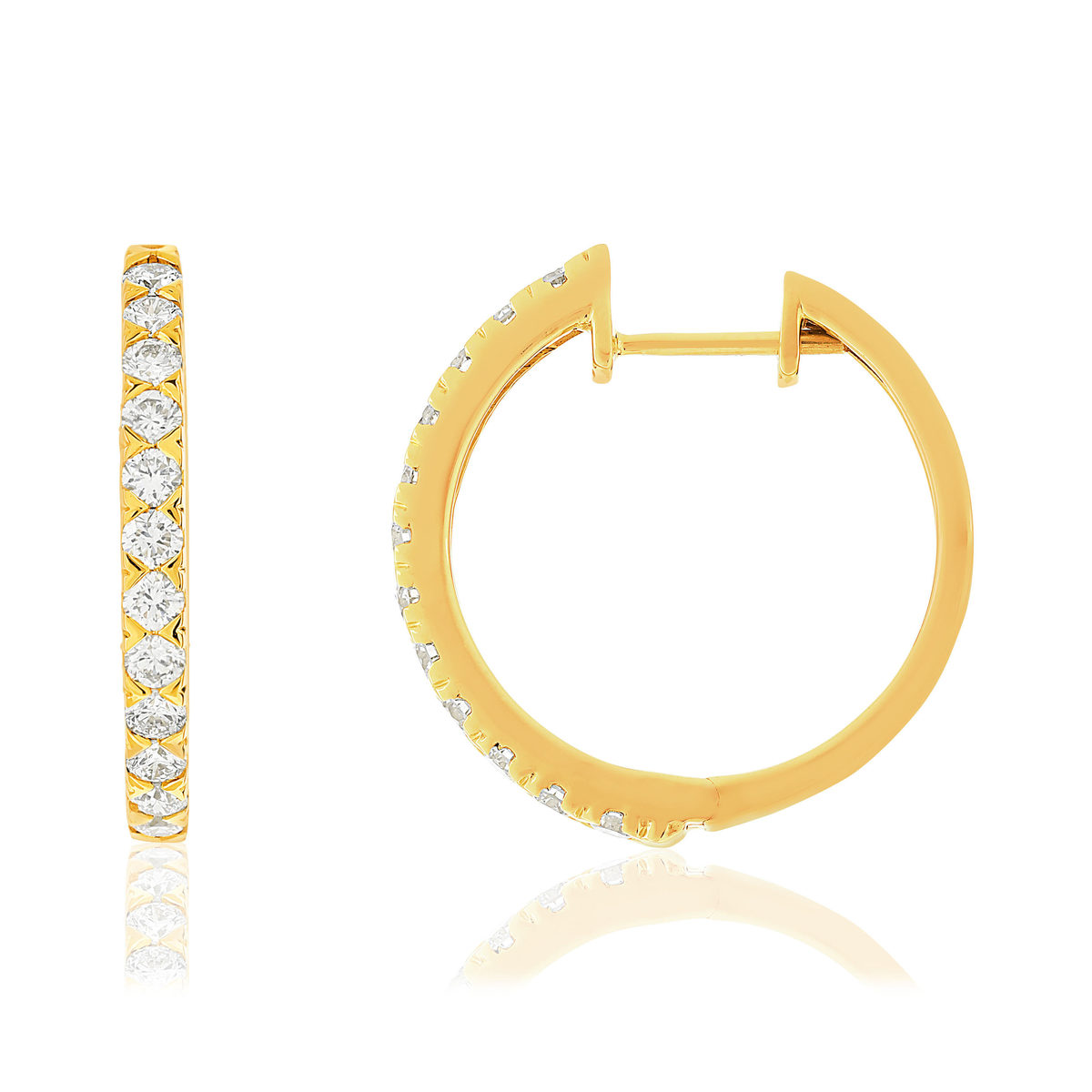 Créoles or 750 jaune diamants synthétiques 1 carat