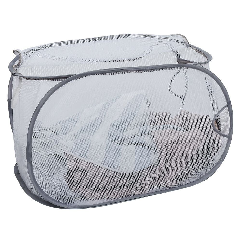 Panière 2-en-1 pliable 72L acier et polyester gris 38x38xH64cm