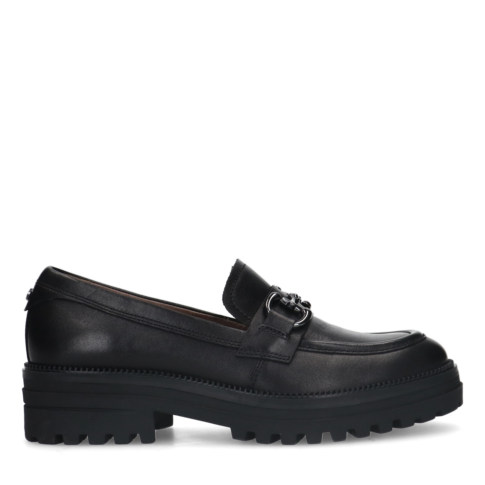 Zwarte leren loafers met zilverkleurig detail