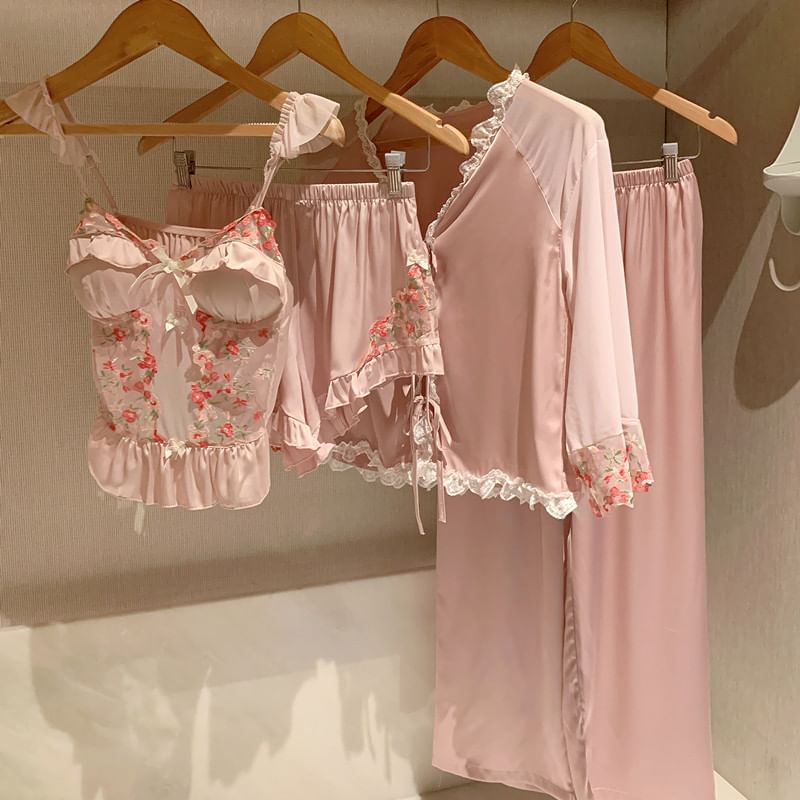 Almilo - Bloemen camisole top / jas / broek / shorts / pyjama set