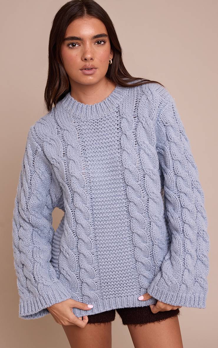 Bleu Poudré Synthétiquell En Maille Torsadée
