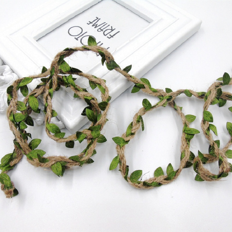(5m) Geschenkband Jute Blätter Deko Band - Silber