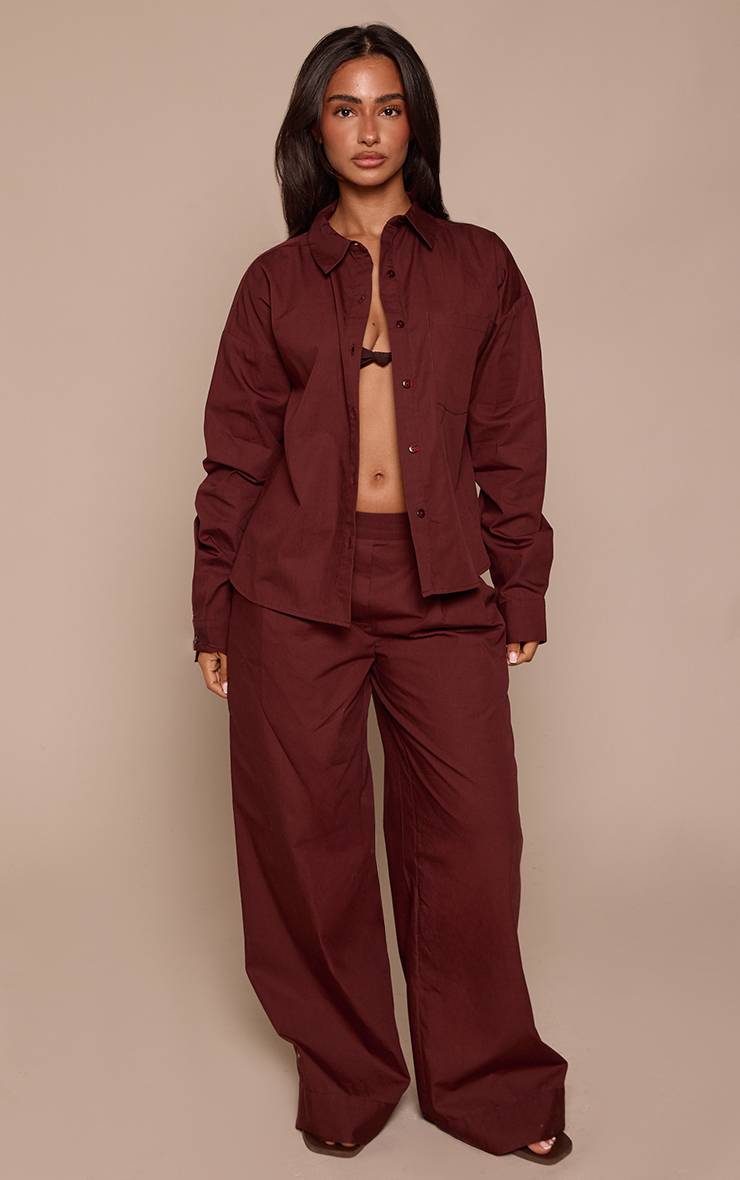 Chocolat Pantalon Large Aspect Lin Petite Ensemble Coordonné