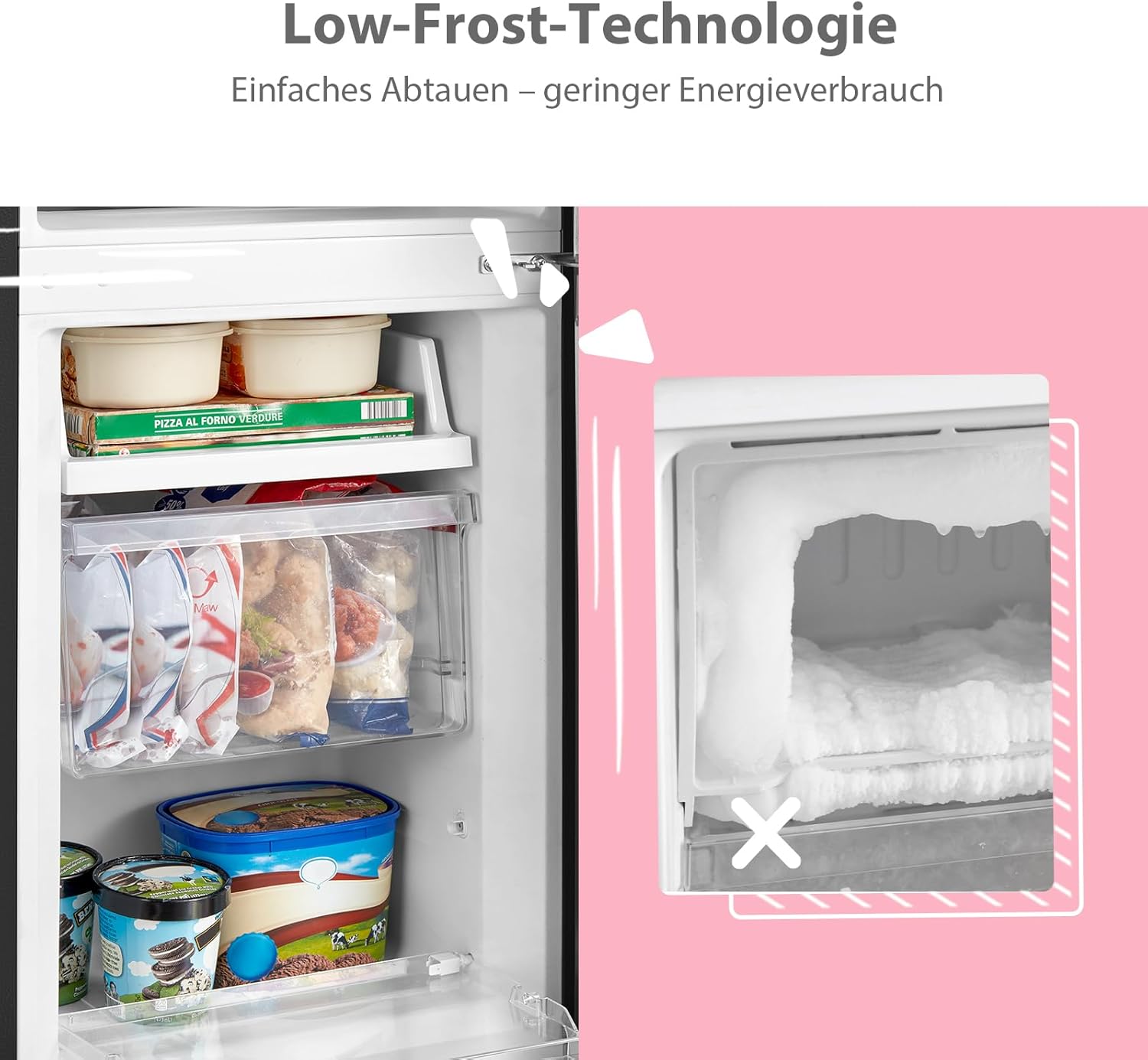 Comfee‘ Kühlschrank mit Gefrierfach RCB169DK3 | 174L Kühl-Gefrierkombination (115L Kühlteil + 59L Gefrierteil), 150 cm Höhe | 156 kWh/Jahr, Low Frost, Leise 38 dB | LED-Licht | Freistehend, Schwarz