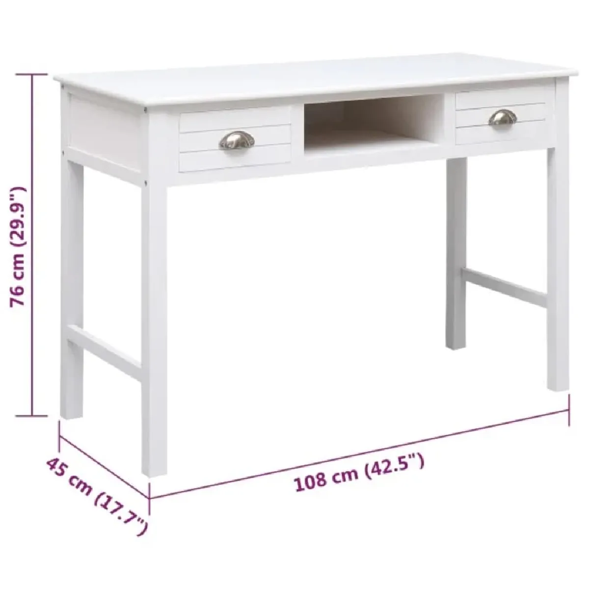 vidaXL Bureau Blanc - Bois de Paulownia