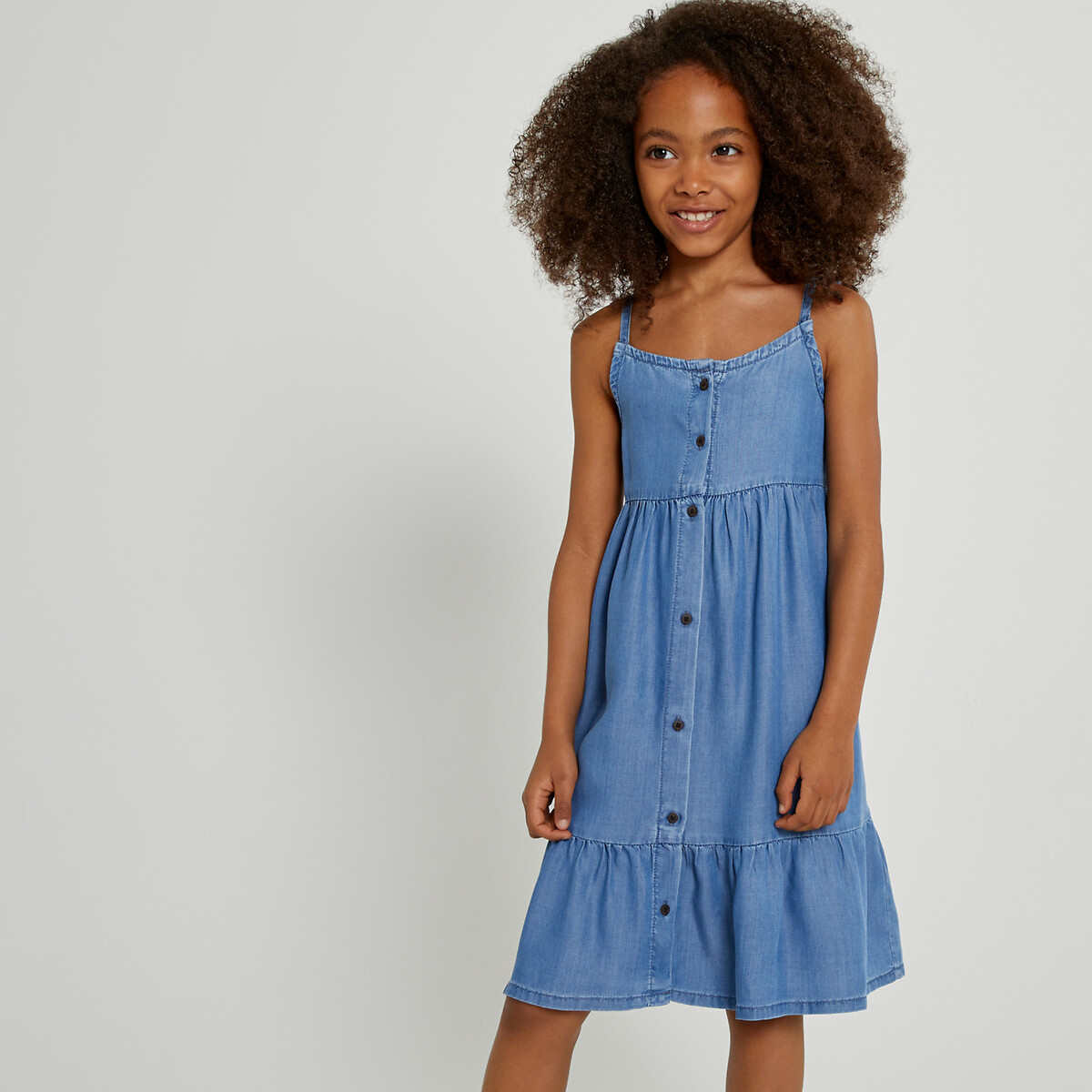 COLEÇÕES LA REDOUTE<br>Vestido com alças delicadas em denim claro