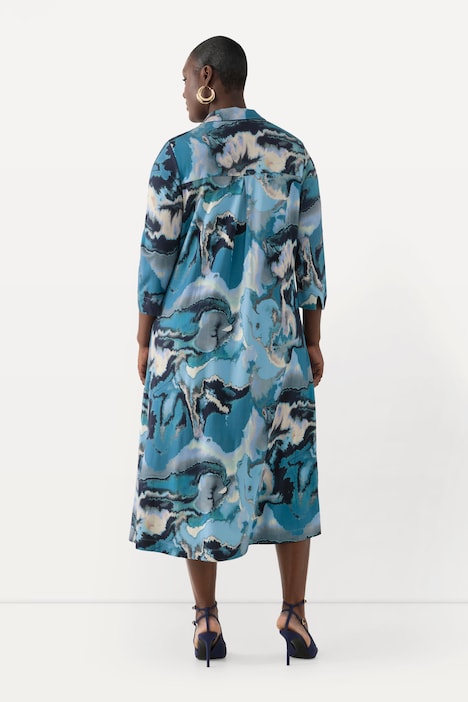 Kleid, Punto di Roma, A-Linie, Hemdkragen, 3/4-Arm